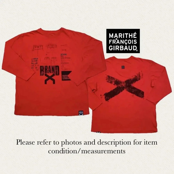Marithe Francois Girbaud Brand X Mens 2XL Red Long Sleeve Shirt Y2K Designer Tee - Picture 1 of 14